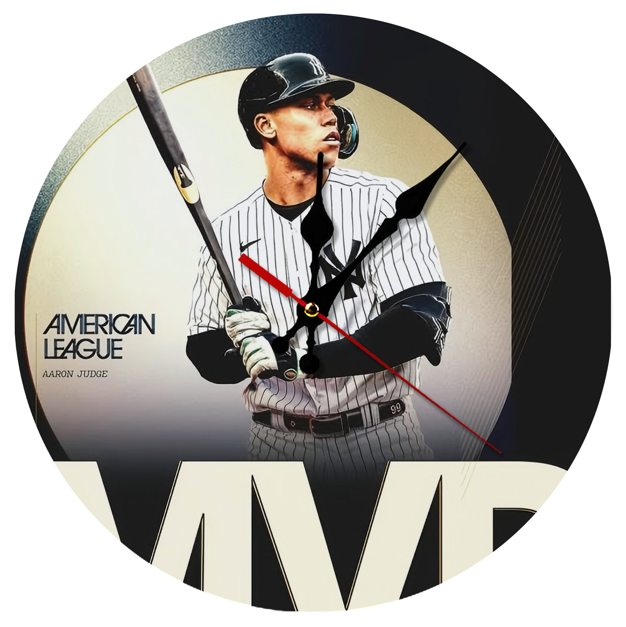 Aaron Judge MVP Silent Round Wall Clock – Modern & Stylish DIY Design, Durable Wood Construction, Easy To Install – Perfect For Office, Bedroom, Living Room, And More